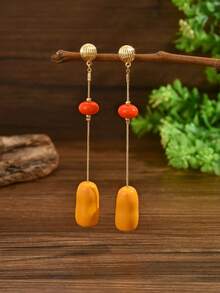 一对优雅波西米亚风绿色水滴树脂金半圆耳钉，巴洛克仿珍珠铜链流苏，菱形树脂串珠，玻璃水钻镶嵌耳钉，四叶树脂块，红色水滴吊坠耳环，新增宝石耳钉，棕色花朵水滴长流苏耳环，不对称巴洛克亮片红绿树脂吊坠耳环，适合度假和派对佩戴，专为性感迷人的女士设计，树脂颜色随机，每件树脂件底部均有模具凹槽。 - 彩色 - 查看 5