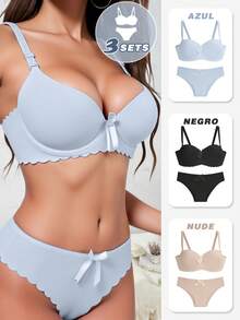 2Sets/3Sets/4sets Conjuntos sexy de brasier y calzón Sin Costuras | Brasier Push Up Seamless y Panty  Cómodo | Ropa Interior Femenina 2026 | Tallas Grandes Disponibles - Multicolor - Ver 1