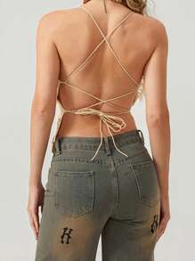 Women Camisole, Sleeveless Tops V-Neck Backless Flower Summer Vest For Party Club