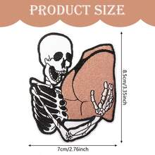 1pc Funny Skeleton Cartoon Embroidered Iron-On/Sew-On Patch, Suitable For DIY Clothing, Hats, Denim Jackets - Unique Novelty Accessory, Exclusive Heat Transfer Design | Thermal Applique, Skeleton Decor, Halloween Funny Decorative Accessory - Black and White - View 2