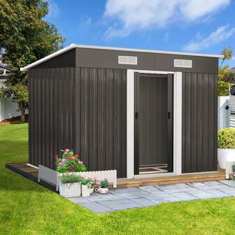 SUN YEE Garden Shed Outdoor Storage Sheds 2.38x1.31M Workshop Cabin Metal Base
