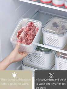 1个全新家用储物盒，透明塑料冰箱保鲜盒，适用于存放水果、蔬菜、肉类。非常适合户外活动和露营。