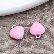 10pcs 8x9mm Cute Tiny Enamel Stainless Steel Heart Charms Mini Love Pendants For DIY Bracelet Necklace Earrings Jewelry Making Crafts Accessories