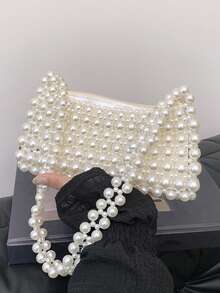 New Retro Chain Underarm Bag, Hand-Woven Beaded Pearl Bag, Fashionable And Versatile Shoulder Bag, Daily Simple Texture, Niche Design, Temperament Dinner Bag, Suitable For Going Out On A Date With A Dress To Attend A Dinner Party - White - View 8
