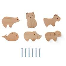 6/12 件木制卡通抽屉拉手，动物形状抽屉旋钮橱柜育儿室把手，带安装螺丝 - 适用于衣柜、梳妆台、床头柜和抽屉的耐用五金件，12 种卡通动物。