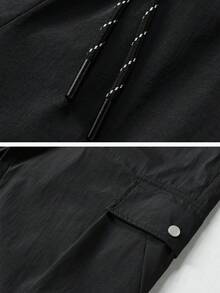 男士休闲工装裤，多口袋薄款户外阔腿裤，秋季 - 黑色 - 查看 7