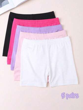 5 Pairs Of Girls' Solid Color Underwear, Young Girls' Safety Shorts And Leggings, Simple And Versatile, Suitable For Daily Matching