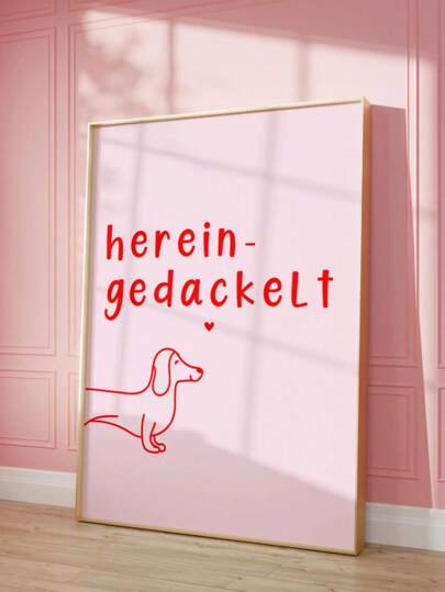 1 pièce Peinture à l'huile sur canevas d'art mural avec citation de chien saucisse abstrait rose moderne, peinture sur canevas d'animaux, décoration murale pour chambre à coucher, salon, salle à manger, cuisine, bureau, couloir, dortoir, cadeau idéal pour les amis, arts muraux, décoration maison, décoration de pièce, peinture sur canevas sans cadre