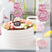 New Alloy Crown Decor 0-9 Digit Candles, Birthday Cake Decoration, Party Candles, Atmosphere Party Supplies, Romantic Party Supplies, Birthday Candles, Personal Party, Graduation Party, Halloween, Christmas, Birthday Party, Etc. Cake Decoration, Baking Decoration, Creative Digital Birthday Candles, Birthday Cake Decoration Candles, Valentine's Day Decoration, Suitable For 1 Year - 100 Year Old Birthday Party Cake Decoration - Pink - View 6