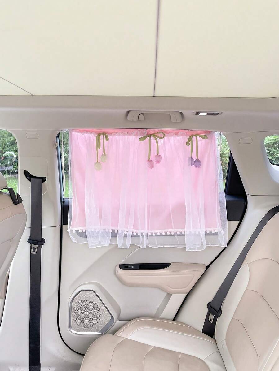 Track Type Car Window Curtain, Retractable Car Window Shade, Baby Rear Window Sun Shade Panel - Multicolor - View 1