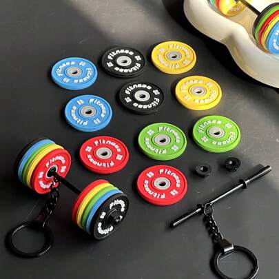 PVC Detachable Mini Barbell Keychain, Thick Quality Metal Barbell Weight Plate Keyring Car Accessories Bag Charm Backpack For School Cute Goth Y2k