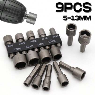 Jogo Soquetes Canhão Sextavado Parafusadeira - 9 Peças