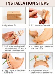 1 قطعة إطار خياطة متقاطعة خشبي، حامل تطريز دوار متعدد الوظائف بقاعدة هلالية الشكل، تصميم لوحتين لخياطة شخصين، سهل التركيب، مناسب للأطفال والبالغين، يتضمن 1 حلقة تطريز