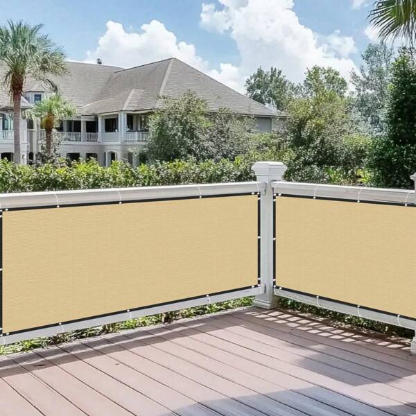 VANDHAM 1pc 150GSM Heavy Duty Privacy Fence Screen, Thickened Wind And Dust Proof Sunshade Net, Outdoor Patio/Balcony/Pool Deck Divider, Beige
