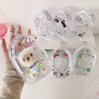 1pc Transparent Doll Storage Bag With Keychain, PVC Keychain Pouch Doll Display Storage Bag For Action Figures, Dolls, Cable Management, Home Storage Organizer