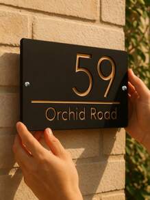 Placa personalizada con número de casa Placa de dirección personalizada Señal de puerta moderna con texto personalizado Placa de número de casa resistente a la intemperie de acrílico para montaje en pared Para entrada, patio y decoración del hogar Fácil instalación Regalo para nuevos propietarios Fiesta de inauguración de la casa Estilo moderno resistente al agua, ambiente cálido, renovación otoñal del hogar, acogedor hogar escandinavo