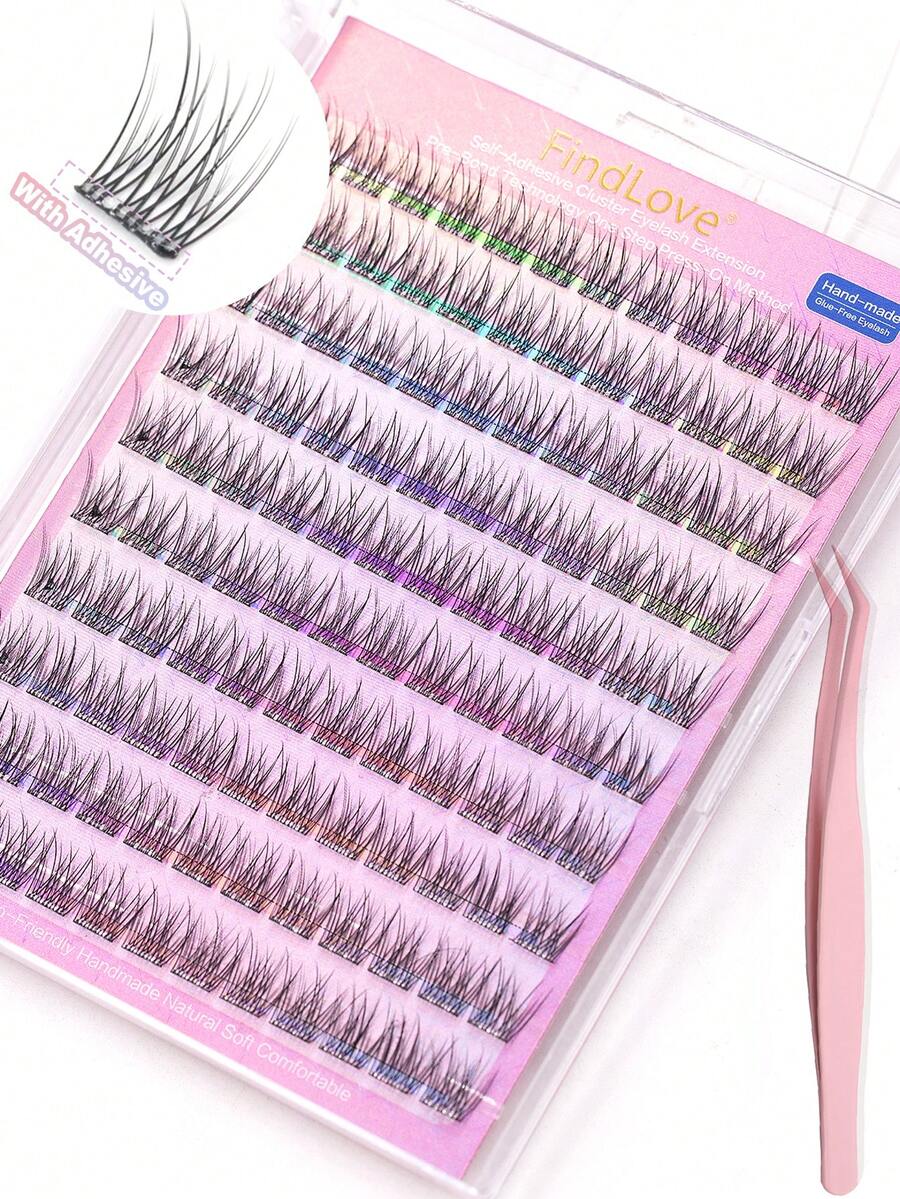 120Clusters Self Adhesive Eyelashes Natural Look Pre Glued Lashes 10-12mm DIY Eyelash Extension Set With Tweezers Wear No Glue Needed Eyelash Suitable For Daily Use Japanese & Korean Makeup Toolslash Clusters,Eyelash Clusters,Individual Eyelashes,Lashes,Fake Lashes - C - View 1