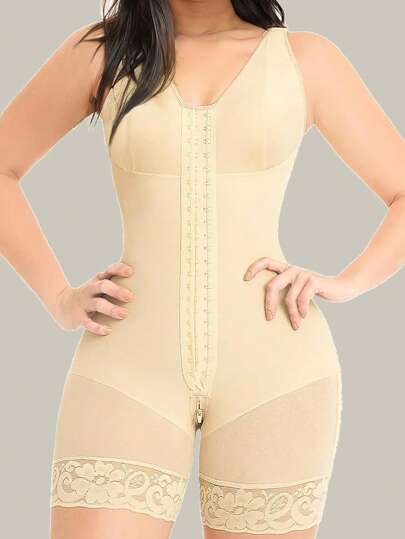 1pc Women's Shapewear Bodysuit, Zipper Gusset, Slimming Bodycon, Tummy Control Tummy Lift Compression Waistband For Yoga, Fitness, Body Shaping And All Occasions.