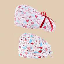 2 piezas Gorro protector con estampado floral y cuello en V, de mezcla de algodón. Adecuado para enfermeras, personal hospitalario y trabajadores de limpieza. Presenta diseño antibacteriano y a prueba de polvo, con cobertura para la parte trasera de la cabeza
