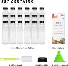 Plastic Juice Bottles 150 Pcs 16 Oz Empty Plastic Water Bottles With Caps Reusable Clear Beverage Containers For Drinking, Juicing, Smoothie, Water With 2 Brushes, 2 Funnels (16-OZ) - Multicolor - View 2