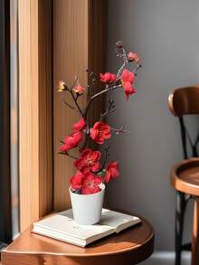 Artificial Plum Blossom Branches With Vase, Chinese Style Loquat Flower Decor For Living Room TV Cabinet, Faux Plush Flower,Fake Plants - Multicolor - View 8