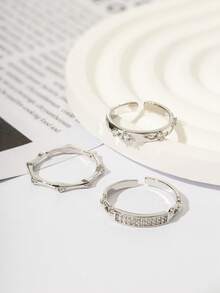 3pcs/Set Silver Finger Rings Set, Suitable For Women's Daily Wear - Silver - View 2
