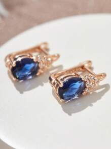 1pair Simple Blue Zirconia Hoop Earrings Luxury Crystal Stone Earrings Charm Gold Color Engagement Earrings For Women
