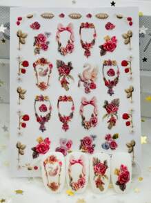 Adesivos de Arte de Unhas com Moldura de Flor de Rosa Vintage