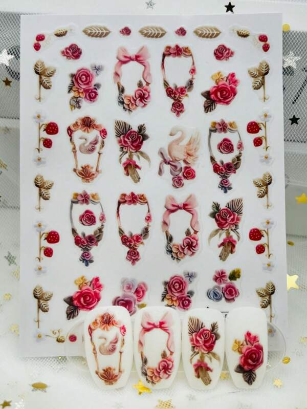 Adesivos de Arte de Unhas com Moldura de Flor de Rosa Vintage