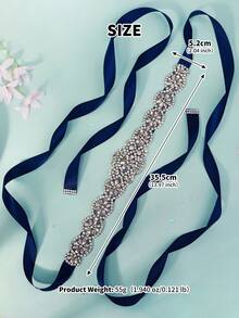 1件经典米色缎带设计水晶装饰新娘婚纱腰带情人节配饰 - 藏蓝色 - 查看 9