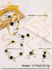 1 set (5 pièces) - Parure de bijoux en alliage à motif de fleur porte-bonheur, cadeau à la mode pour femmes, bracelet en cristal guérisseur pour la guérison de l'énergie spirituelle, convient pour un port quotidien, cadeau idéal pour la petite amie, l'épouse ou la partenaire