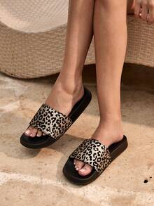 Tropiscape Spring-Summer New Women Home Outdoor Beach Lip & Leopard Print Slippers Shoes Beach Autumn Winter Gifts Cottagecore,SummerOutfit - Black - View 3