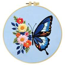 1 件刺绣套件，20x20cm/7.9x7.9 英寸，手工 DIY 刺绣套件，蝴蝶图案，适合成人初学者，包括绣花布、说明书、绣花框和针线，可作为朋友或家人的礼物，家具，办公室手工艺术品