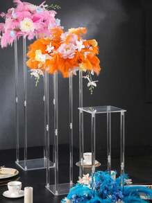 1 Peça Suporte Acrílico Quadrado para Flores, Suporte de Vaso Coluna Transparente - Decoração de Centro de Mesa Geométrica para Casamento, Prateleira de Flores de Mesa, Decoração Externa, Reunião Doméstica, Decoração de Festa de Casamento, Arranjo de Flores de Seda Decoração de Palco de Casamento, Suporte de Flores para Decoração Doméstica