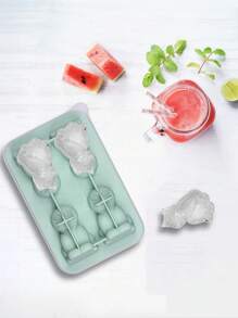 1pc 4-Hole Ice Cube Tray, Cute Cat Shaped Ice Maker, Reusable Ice Trays For Freezer, Flexible Silicone Ice Molds