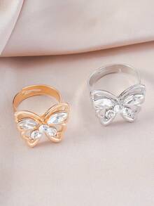 2 件情侣锌合金星空、蝴蝶、心形开口戒指