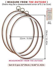 3 حلقات تطريز بنمط خشبي بيضاوي على الطراز القديم لل- DIY، إطارات تطريز، إطارات تنجيد، حلقات معلقة لصنع حلم، متوفرة ب- 6 أحجام، مصنوعة من ABS و PVC مع خطافات معدنية لديكور المنزل والهالوين والكريسماس والمفاتيح والحقائب والمكاتب والسيارات، تشمل 16 إبرة