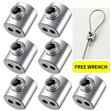 2/6/10 Pieces Adjustable Stainless Steel Cable Clamps With Double Holes, Safety Cable Hanging Clips For Home, Office, Outdoor And Camping - Durable Metal Hardware Accessories, Camping Accessories, Stylish Metal Clips, Double Hole Design