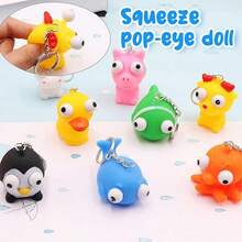 1/3/8/12pcs Random Squeeze Bulging Eye Animal Keychains, Halloween/Christmas Bulging Eye Plush Squeeze Ball Stress Relief Animal Keychains, Party Favors - Multicolor - View 2