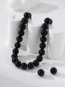 1 Set Retro Resort Style Luxury Black Faux Pearl Beaded Earrings And Necklace Jewelry Set For Ladies, Suitable For Balls And Parties