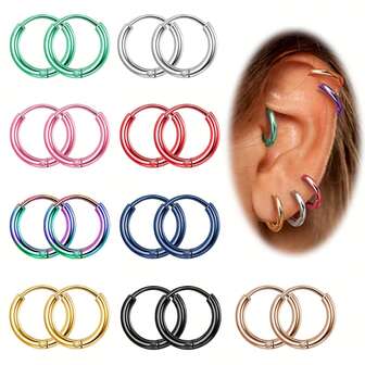 2 Pcs Simple And Fashionable 304 Stainless Steel Small Hoop Coil Earrings, Available In Multiple Colors, Suitable For Both Men And Women, Suitable For Daily Or Party Use, Can Be Given As Gifts To Friends