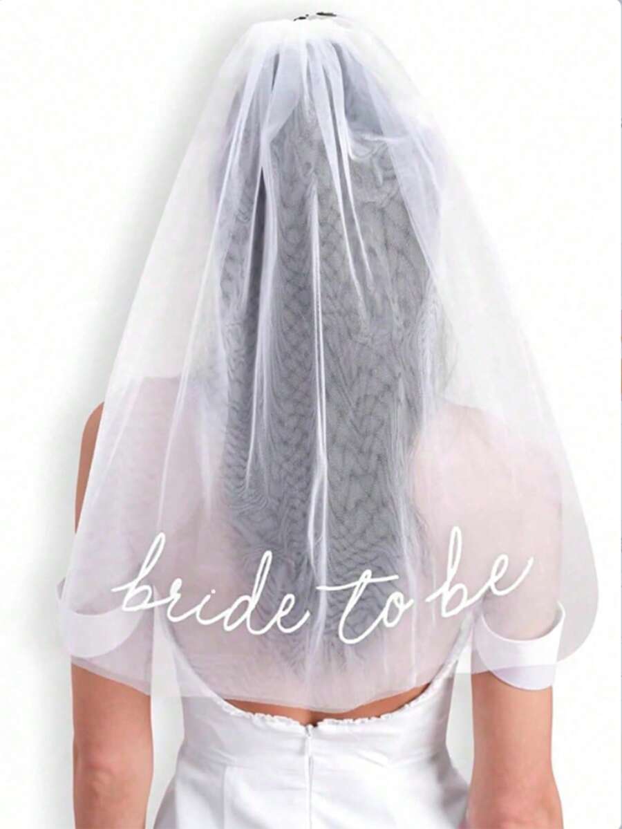 1pc Bride To Be Veil Headband With Comb, Wedding Bridal Veil, Bachelorette Party Accessory - White - View 1