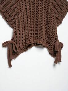 ZEVITY 女士时尚侧系带镂空休闲针织毛衣，下摆开衩设计厚针织套头衫 SW2515，秋冬 - 棕色 - 查看 4
