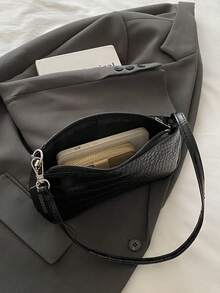 Bolsos de mano de mujer con estampado de cocodrilo, bolsos de hombro de estilo coreano para damas, nuevos bolsos de moda, bolsos de medialuna sencillos para ir al trabajo, dinero antiguo - Negro - Ver 6