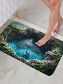 1pc 3D Visual Illusion Deep Pit Landscape Pattern Bath Mat, Modern Farmhouse Absorbent Non-Slip Bathroom Rug, 1cm Thick Rectangle Bathroom Carpet, Thick & Soft Bathroom Small Rug, Machine Washable Easy Clean Entryway Decor Doormat, Suitable For Living Room, Bedroom, Kitchen, Bathroom, Entrance, Party, Holiday, Gift Entryway Decor Bathroom Kitchen Decor - Multicolor - View 2