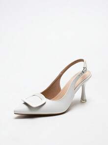 Elegant White Leather Pointed Toe High Heel Shoes With Ankle Strap, Comfortable & Sexy, Suitable For Party & Formal Occasions, Summer/Autumn