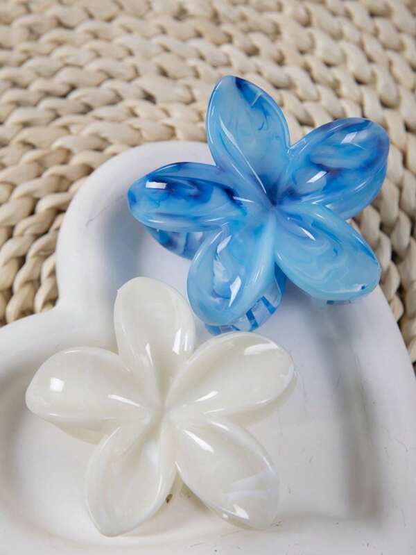 2pcs Large Size 8cm/3.15in Ombre Flower Design Plastic Hair Clips For Women, Elegant, Simple, Multipurpose For Daily, Party, Workwear, Travel, Hairstyl