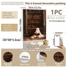 1 件，帆布墙艺术，带框墙艺术，复古书筒阅读鬼魂，万圣节装饰，万圣节海报，万圣节阅读鬼魂，恐怖艺术用于家居装饰办公室装饰浴室装饰客厅装饰卧室装饰，房间装饰，宿舍装饰，卧室装饰，图书馆装饰，学校装饰，返校季万圣节装饰