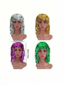 1pc Metallic Foil Wig, Colorful Tinsel Wig Hat, Disco Masquerade Wig, Funny Party Hat, Foil Tinsel Wigs Costume Cosplay Funny Shiny Hat Metallic Hair Accessories,Suitable For Costume Ball, Engagement, Prom, Shiny Party Wig, Metal Clothing, Role-Playing Props, Ideal For Birthday Party, Family Reunion, Disco Hairpiece - Multicolor - View 5
