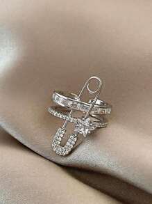 1pc Fashionable Micro-Inlaid Zirconia Five-Pointed Star Brooch Ring